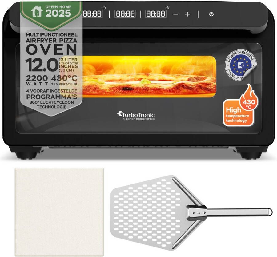 TurboTronic PO15 Elektrische Pizza Oven – Slimme Pizzaoven tot 400 °C – Zwart