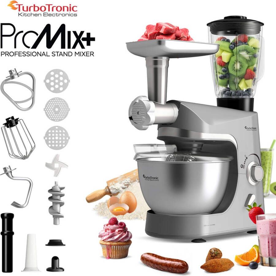 TurboTronic TT-007 Keukenmachine Staande Keukenmixer- keukenrobot -Foodprocessor 5 Liter 2000W Zilver