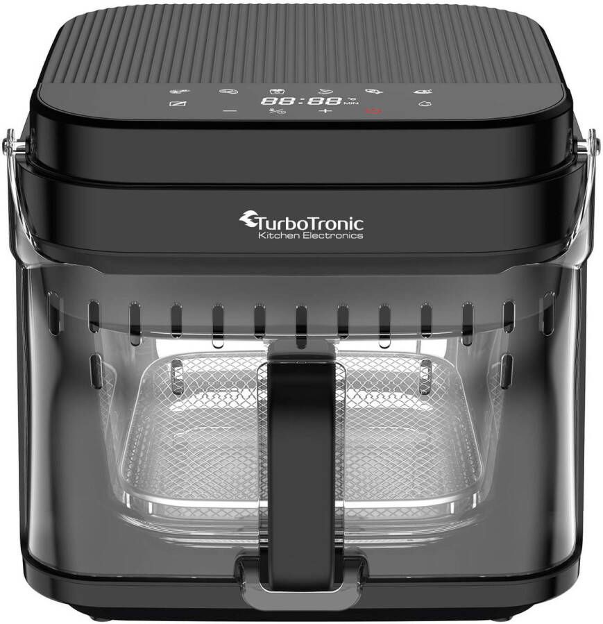 TurboTronic AFG5 Airfryer XXL met glazen bak- BPA & PFAS Vrij 5.5L Heteluchtfriteuse Dual Heating 40ºC tot 200ºC 8 Kookprogramma's Zwart - Foto 2