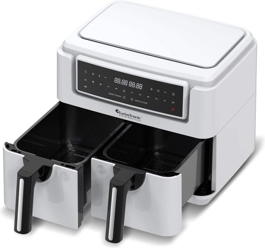 TurboTronic AF118 Dubbele Airfryer XXL Digitale Heteluchtfriteuse Dubbele mand 7 6 Liter 2x 3 8L 12 programma's Touchscreen Wit