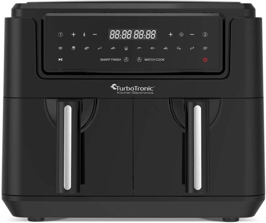 TurboTronic AF118 Dubbele Airfryer XXL Digitale Heteluchtfriteuse Dubbele mand 7 6 Liter 2x 3 8L 12 programma's Touchscreen Zwart