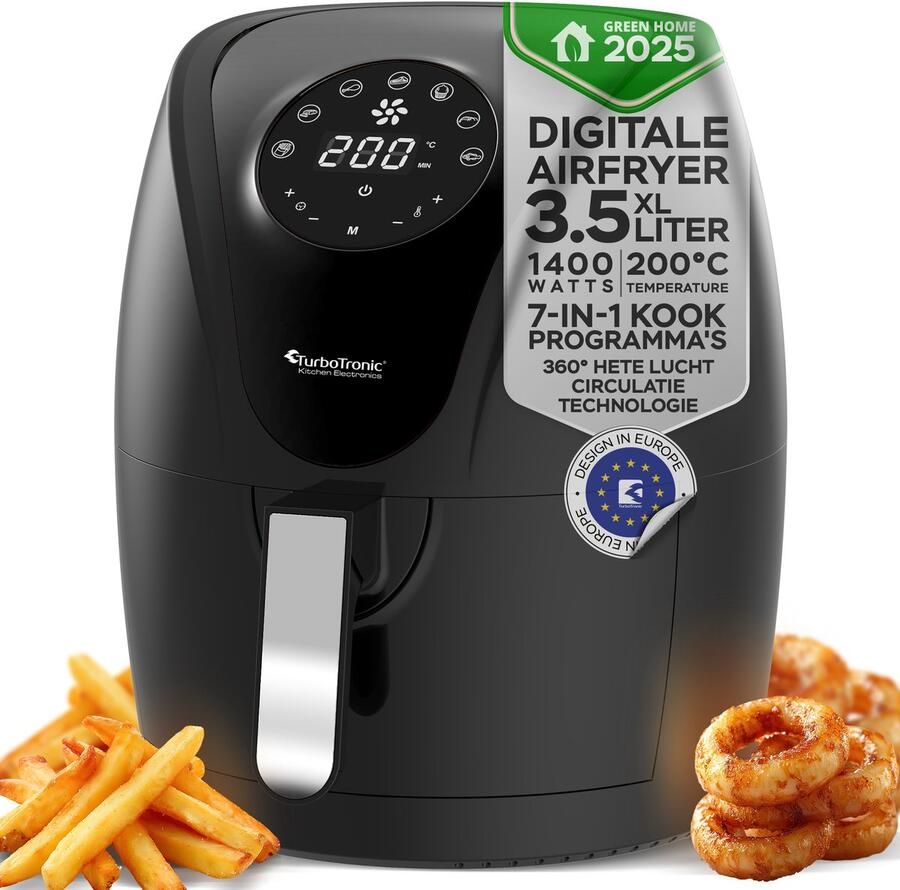 TurboTronic AF9D Digitale Airfryer Heteluchtfriteuse 3 5 Liter Zwart Zilver