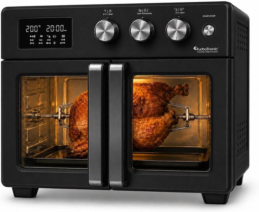 TurboTronic AFD32 Airfryer XXL en Oven – Dubbele Deur 32 Liter – Extra accessoires 12 kookprogramma's Timer tot 99 min. 25 tot 230 graden Zwart - Foto 5