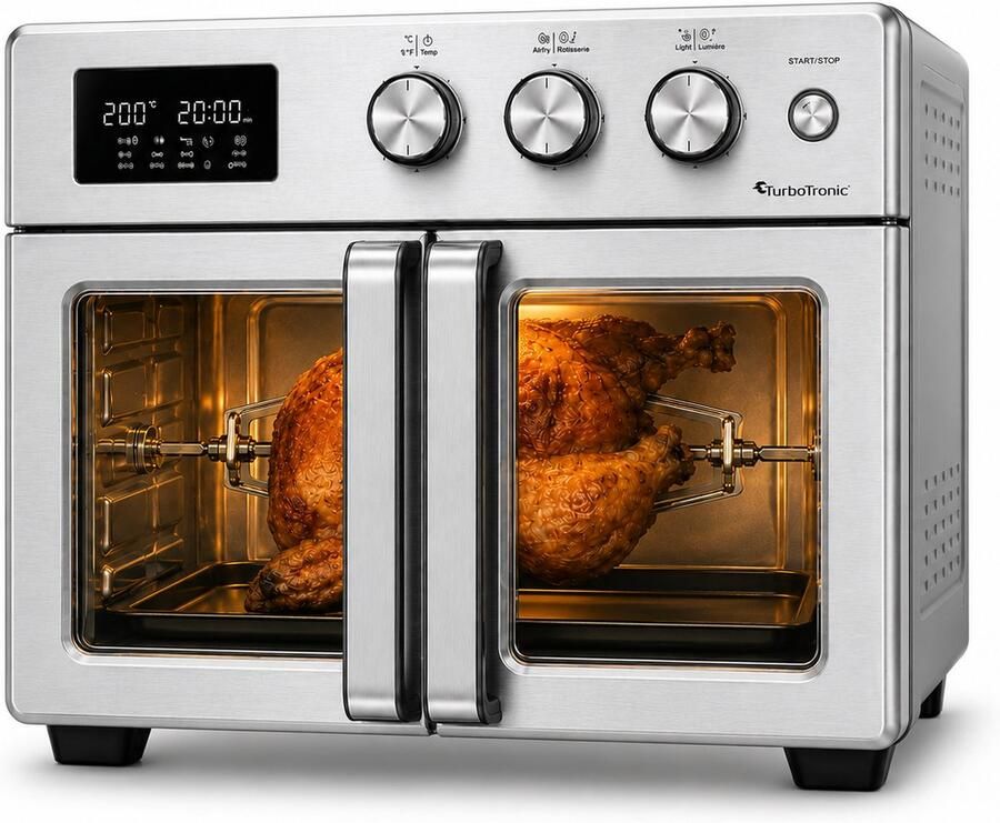 TurboTronic AFD32 Airfryer XXL en Oven – Dubbele Deur 32 Liter – Extra accessoires 12 kookprogramma's Timer tot 99 min. 25 tot 230 graden Zilver - Foto 5