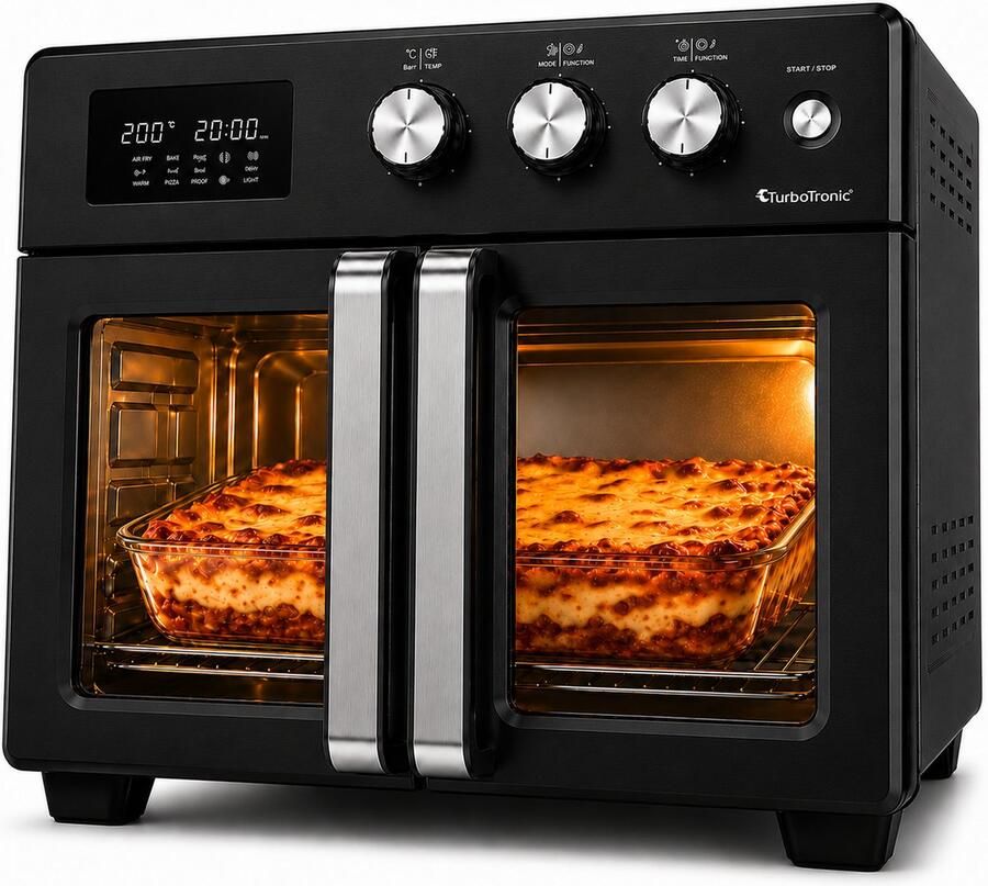 TurboTronic AFD32 Airfryer XXL en Oven – Dubbele Deur 32 Liter – Extra accessoires 12 kookprogramma's Timer tot 99 min. 25 tot 230 graden Zwart - Foto 4