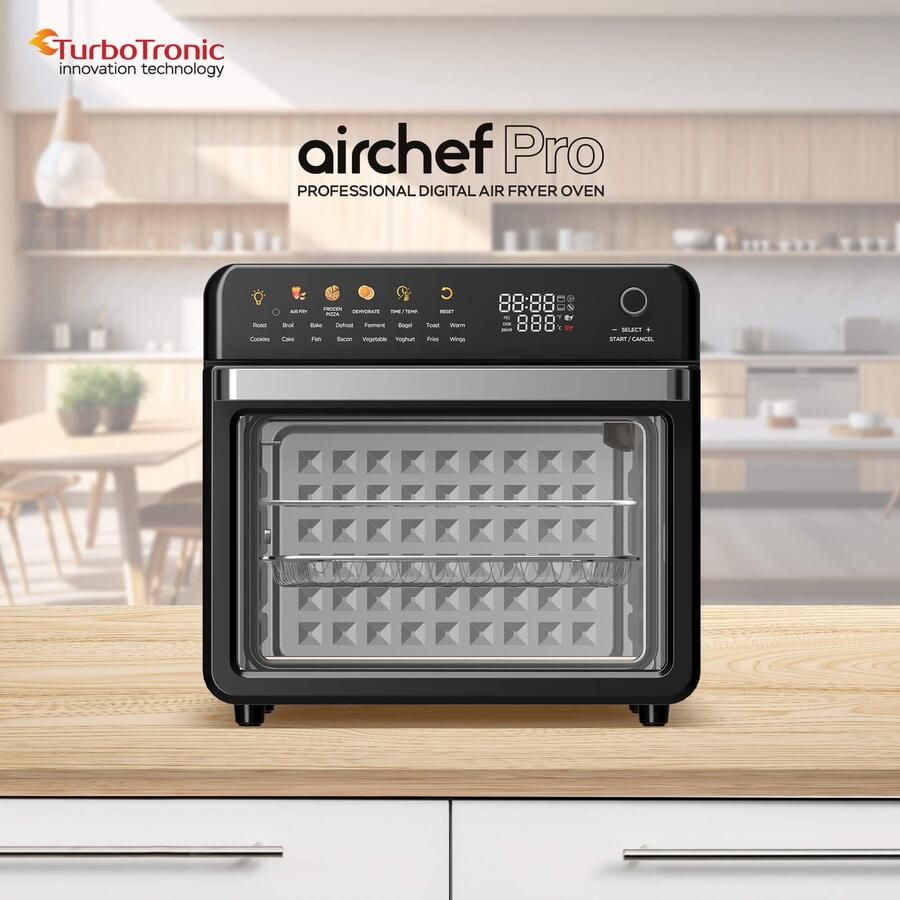 TurboTronic AFO330 AirChef Pro – Airfryer Oven – 34L – 19 Programma s – 40°C tot 230°C – Heteluchtoven – 2100W – RVS – Multi Smart Oven Zwart