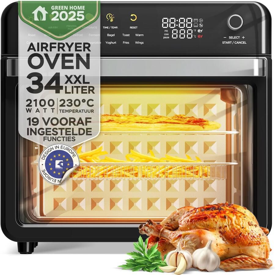 TurboTronic AFO330 AirChef Pro – Airfryer Oven – 34L – 19 Programma s – 40°C tot 230°C – Heteluchtoven – 2100W – RVS – Multi Smart Oven Zwart - Foto 2
