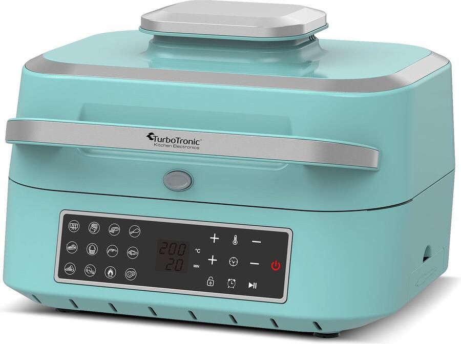 TurboTronic AG700 2-in-1 Airfryer en Grill met Slimme Thermometer 6.5L – Turquoise Zilver - Foto 1