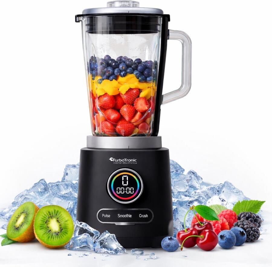 TurboTronic BG7 Blender met glazen kan 2100W Smoothie blender Smoothie maker 2L RVS