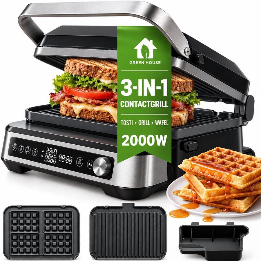 TurboTronic CG1W Contactgrill met uitneembare platen BPA Vrij Panini Grill 180º Uitklapbaar Tosti apparaat Zwart Wafelijzer
