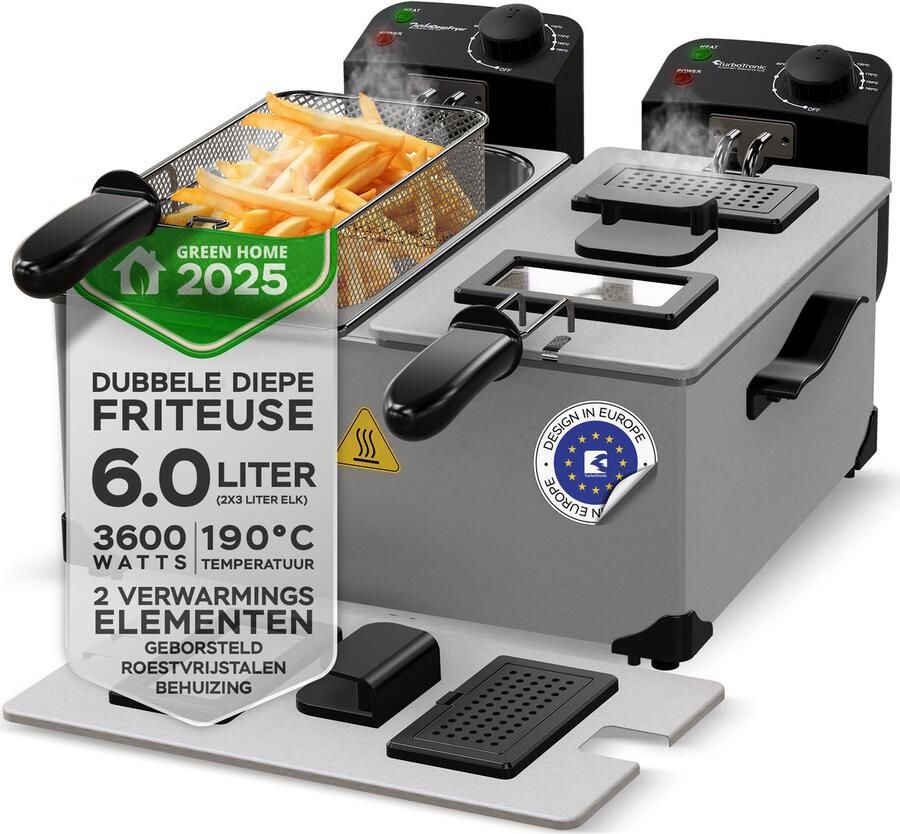 TurboTronic DF-2 Duo Dubbele frituurpan 2x 3 Liter Koude zone Zilver