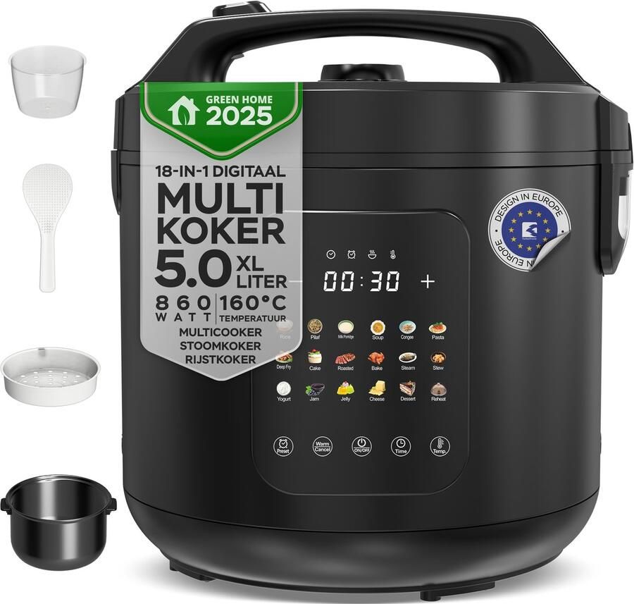 TurboTronic DMC18 Multicooker met 18 Kookprogramma s 5 Liter Zwart