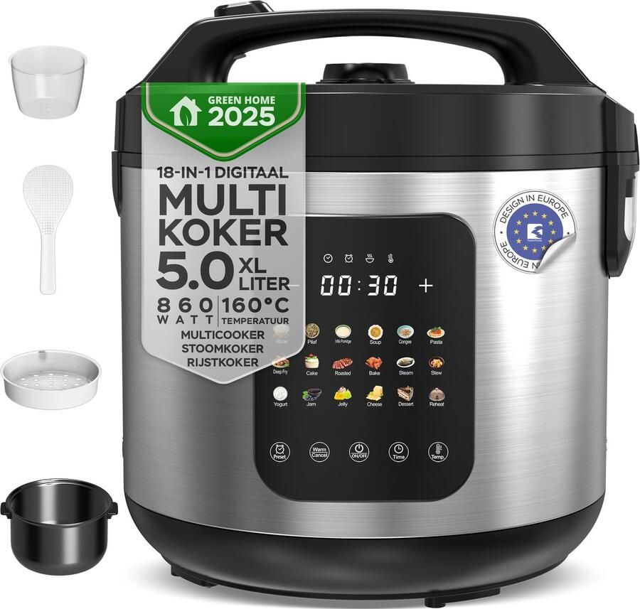 TurboTronic DMC18 Multicooker met 18 Kookprogramma s 5 Liter RVS