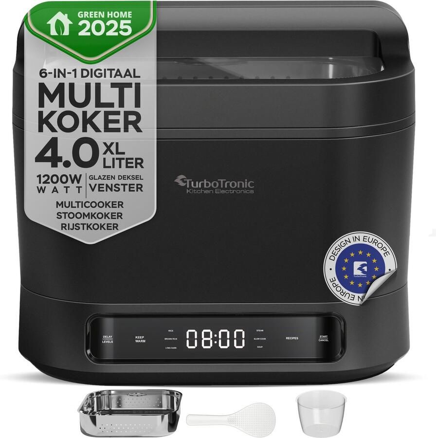 TurboTronic DMC20 Multicooker met 6 Kookprogramma s 4 Liter Zwart