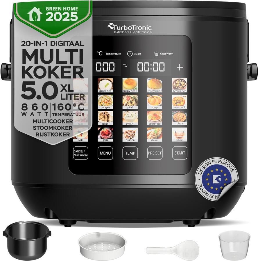 TurboTronic DMC23 Multicooker Rijstkoker Stoomkoker- 5 liter RVS Zwart