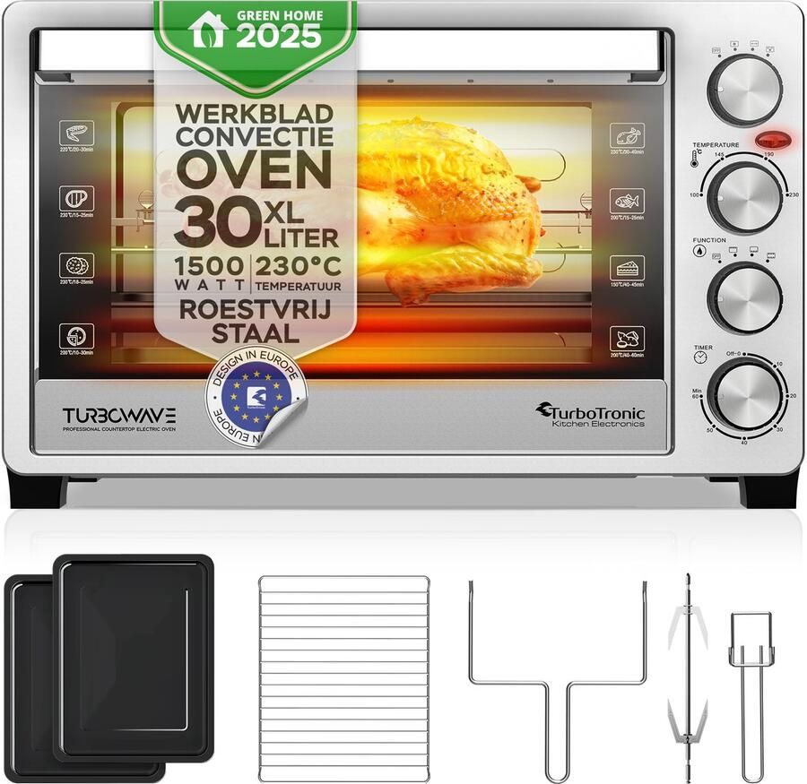 TurboTronic EVS30 Vrijstaande oven 30L Mini oven Elektrische Oven Zilver
