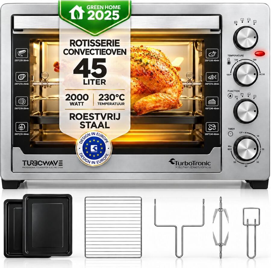 TurboTronic EVS45 Vrijstaande Oven 45L Zilver