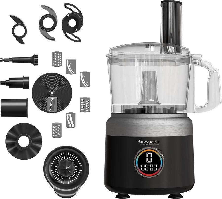TurboTronic FP700 Keukenmachine Foodprocessor 1.2 Liter Keukenrobot 1900W Zwart