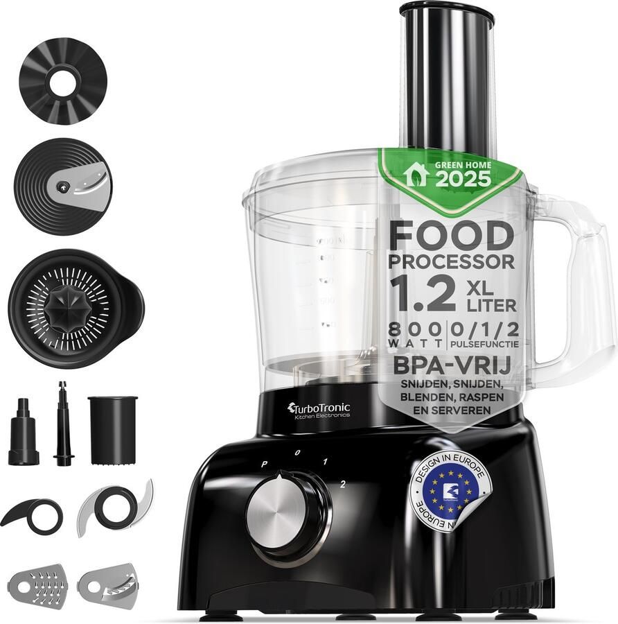 TurboTronic FP800 Foodprocessor Keukenmachine 1.2 Liter 800W Zwart