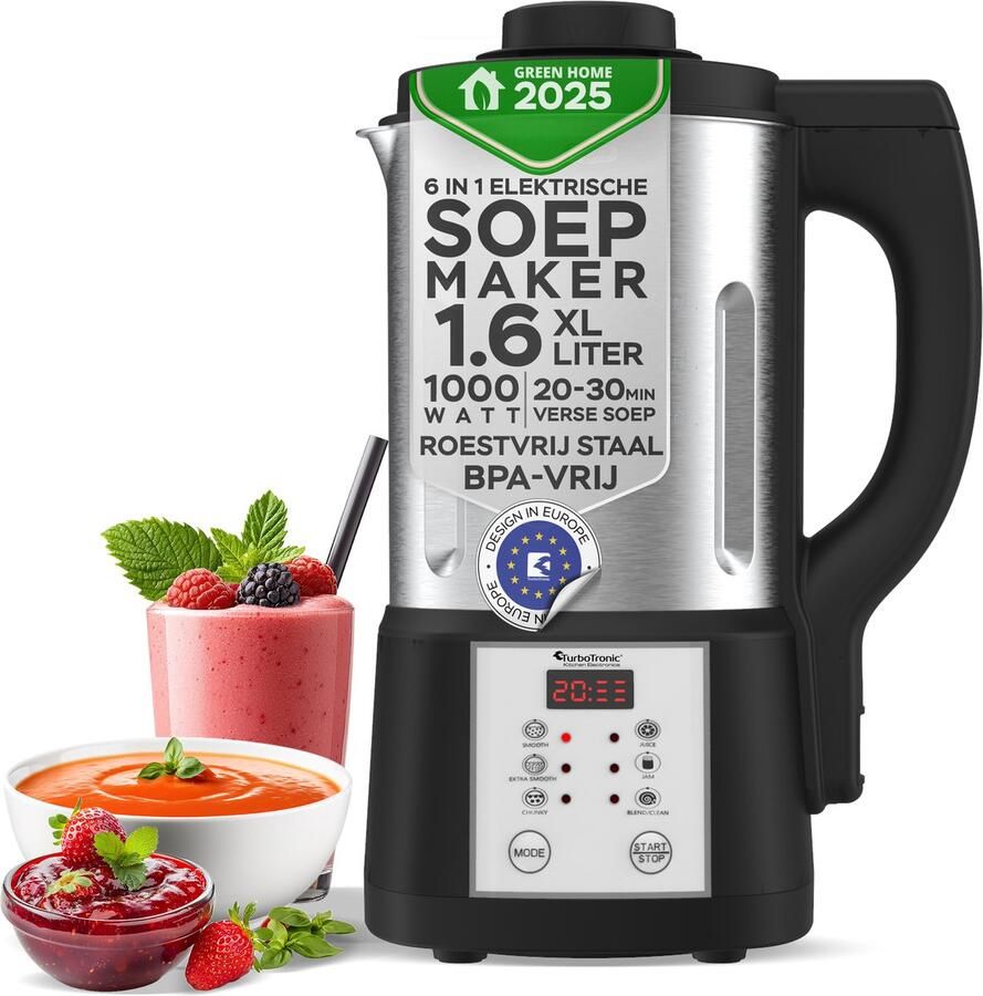 TurboTronic FSM7 Elektrische Soepmaker – Smoothiemaker – 6 Pre-set Programma s – RVS