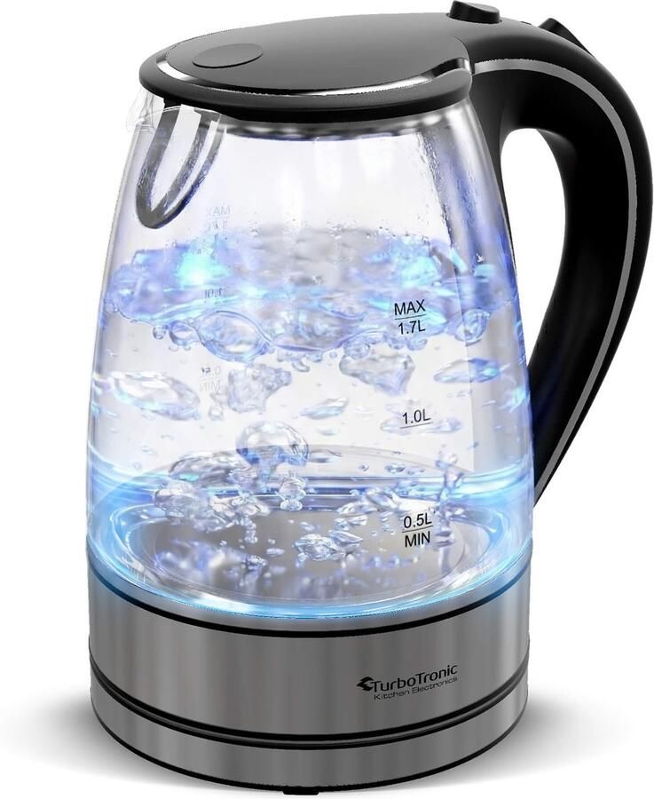 TurboTronic Glazen Waterkoker 1 7L – 2200W – LED Verlichting – Automatische Uitschakeling – Elektrische Waterkoker