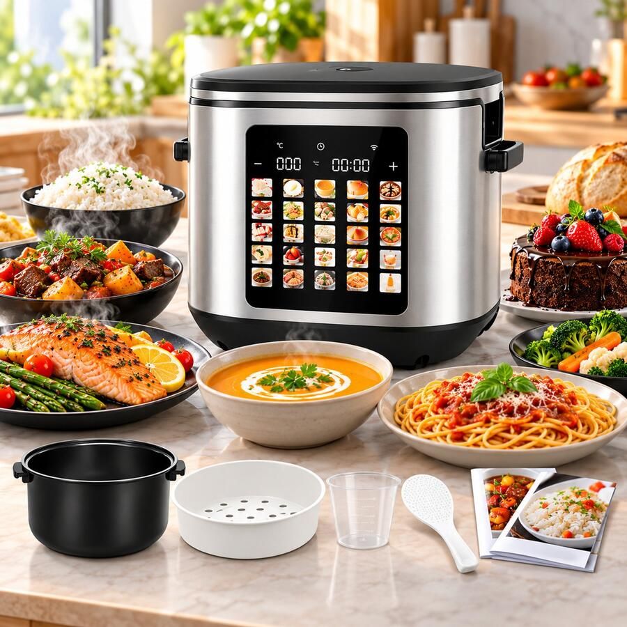 TurboTronic Multicooker 5L – Rijstkoker & Multicooker – 20 Kookprogramma s – 5 tot 10 Personen – 24-uurs Voorinstelling – Keramische Binnenpan