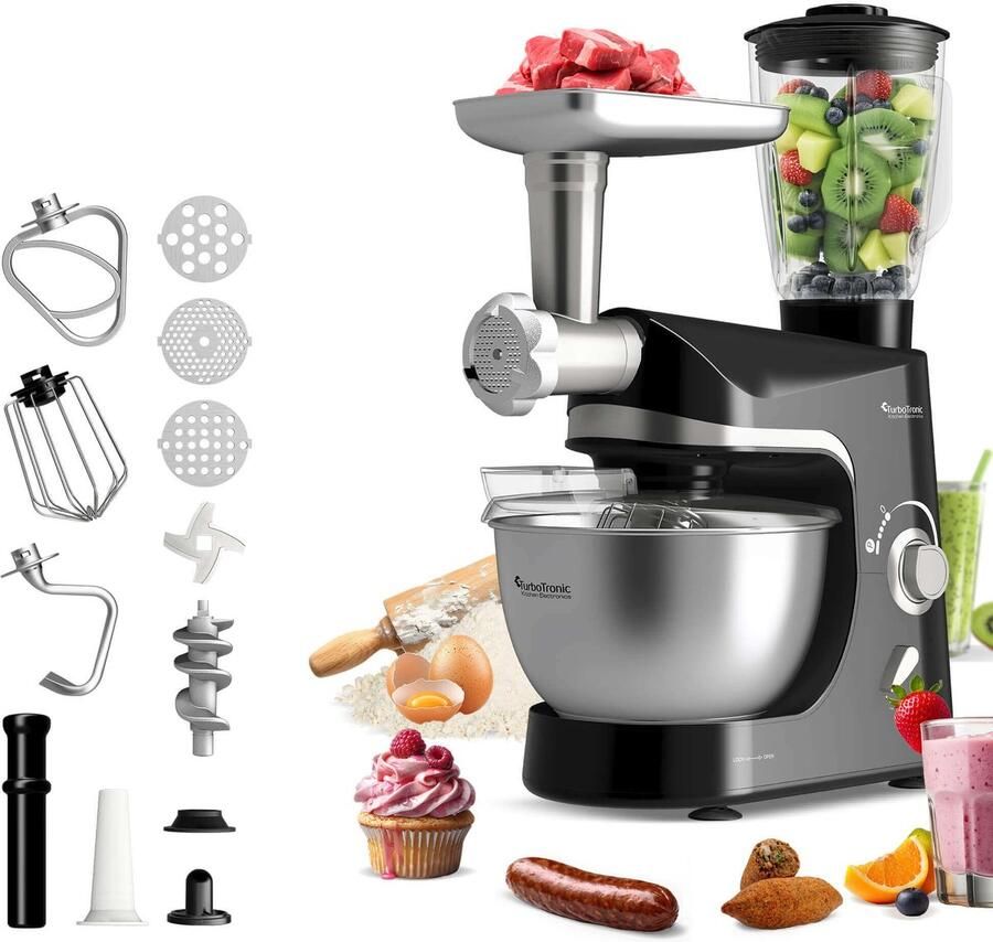 TurboTronic TT-006 Keukenmachine Staande Keukenmixer- keukenrobot -Foodprocessor 5 Liter 2000W Zwart