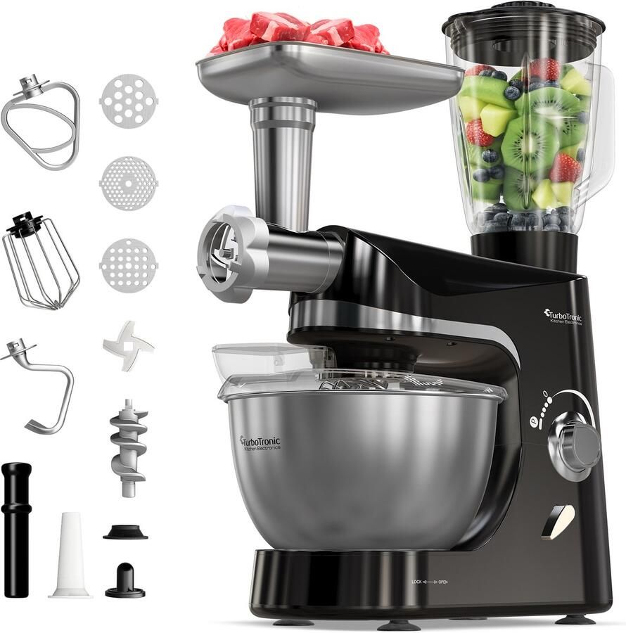 TurboTronic TT-007 Keukenmachine Staande Keukenmixer- keukenrobot -Foodprocessor 5 Liter 2000W Zwart