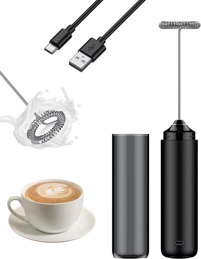 TuseRxln Melkopschuimer Electrisch Melkopschuimers Hoge Snelheid 10.000 Omw min Voor Romige Microschaum En USB-C Oplaadbaar 1 Stuk Thuis Kantoor Zwart