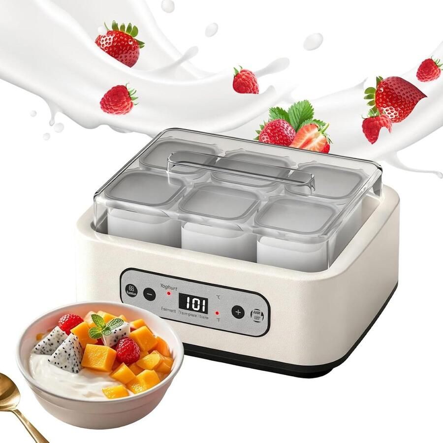 TuseRxln Yoghurtmaker Instelbare Temperatuur 6×250 Ml Gärgerät Mit Wasserbad Und Ptc-Heizung 6 Stk Voor Joghurt En Broodfermentatie Wit