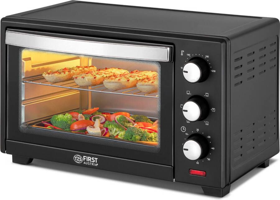 TZS FIRST AUSTRIA Mini oven 20L 1380W- Vrijstaande Heteluchtoven max 230°C Timer Zwart