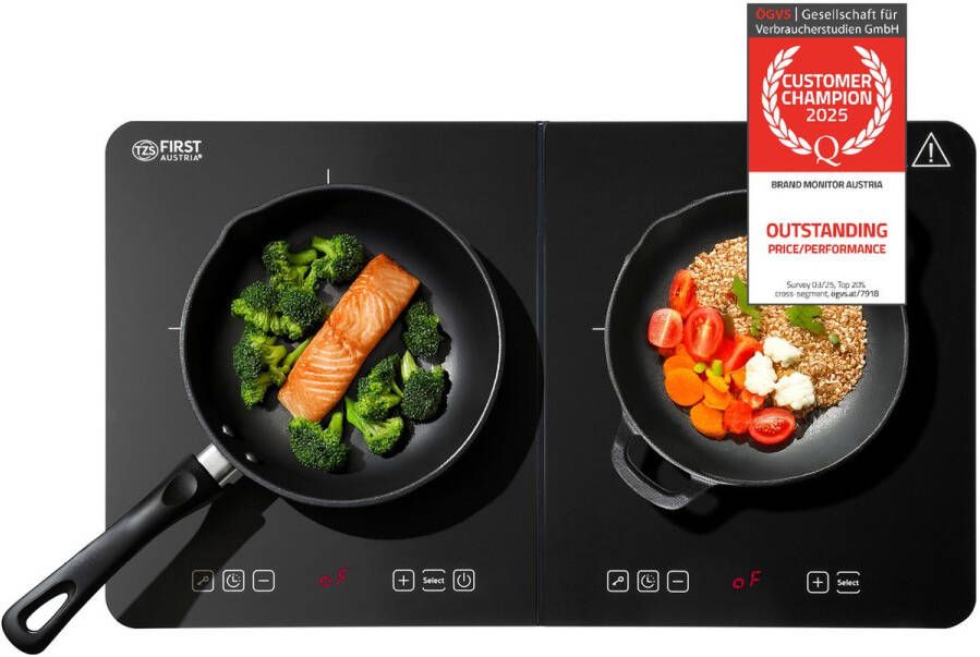 TZS FIRST AUSTRIA 5095-5 Inductie Dubbele Kookplaat 3500W 10 Vermogens Kristalglas Oppervlak