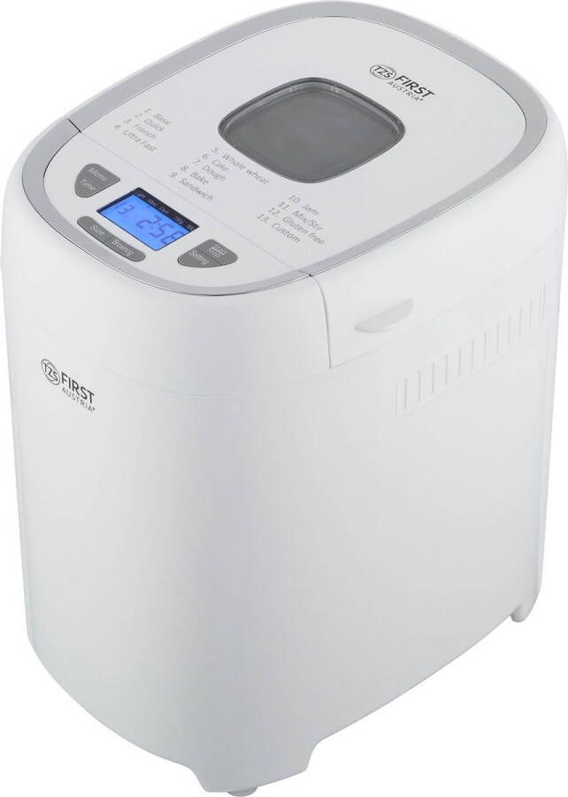 First Austria TZS Broodbakmachine 700 tot 900 gr Brood Timer 13 Bakprogramma's 550W Wit