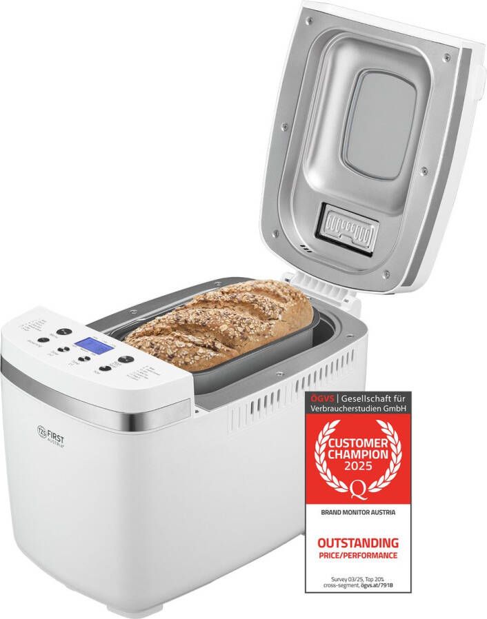 TZS FIRST AUSTRIA Broodbakmachine 900 tot 1350 gr Brood Timer 14 Bakprogramma's 850W Wit