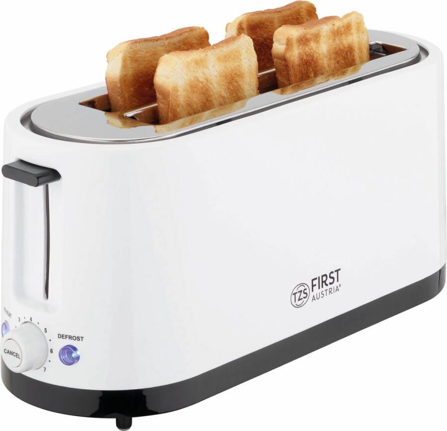 TZS FIRST AUSTRIA Broodrooster Toaster 7 Warmteniveaus 2 Extra Brede Sleuven 1400W Wit