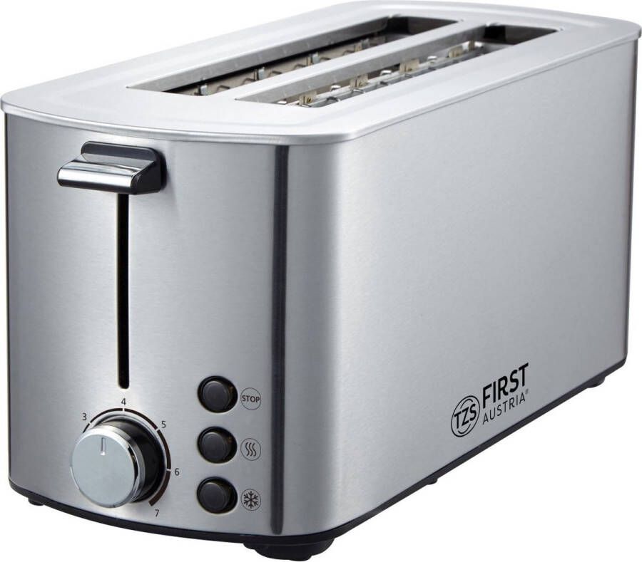 TZS FIRST AUSTRIA Broodrooster Toaster 7 Warmteniveaus Long-slot 4 Sneetjes 1400W RVS