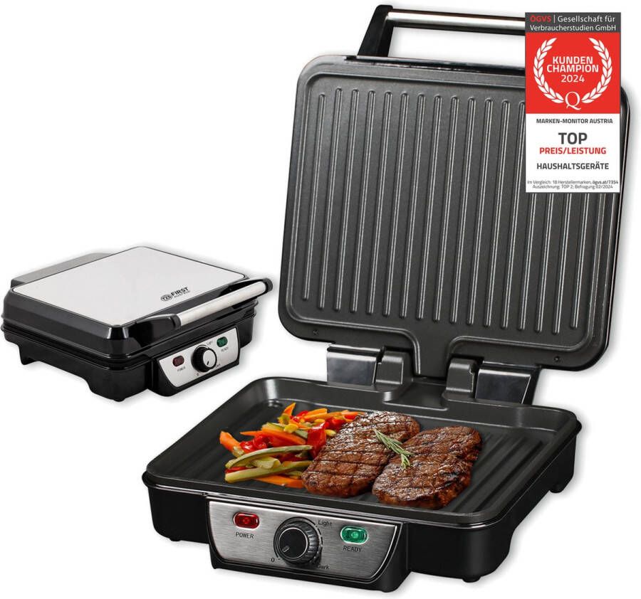 TZS FIRST AUSTRIA Contactgrill 1800 W Tosti-apparaat 180 °C grill Panini Grill Zwart