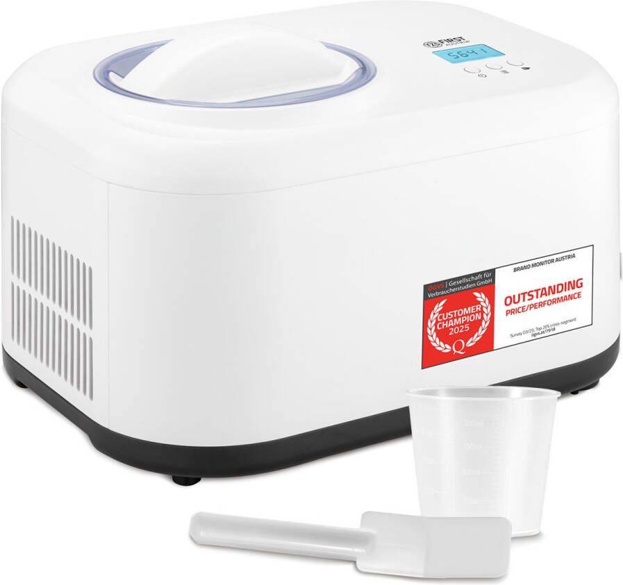 TZS FIRST AUSTRIA IJsmachine 1 L Zelfvriezend met compressor Roomijsmachine Ice Cream Maker Wit