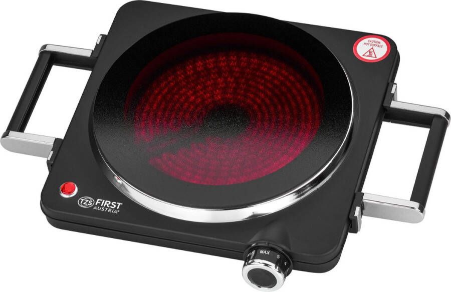 TZS FIRST AUSTRIA Kookplaat Vrijstaand 1500W Elektrische Kookplaat 1 Pits met Handgrepen Zwart