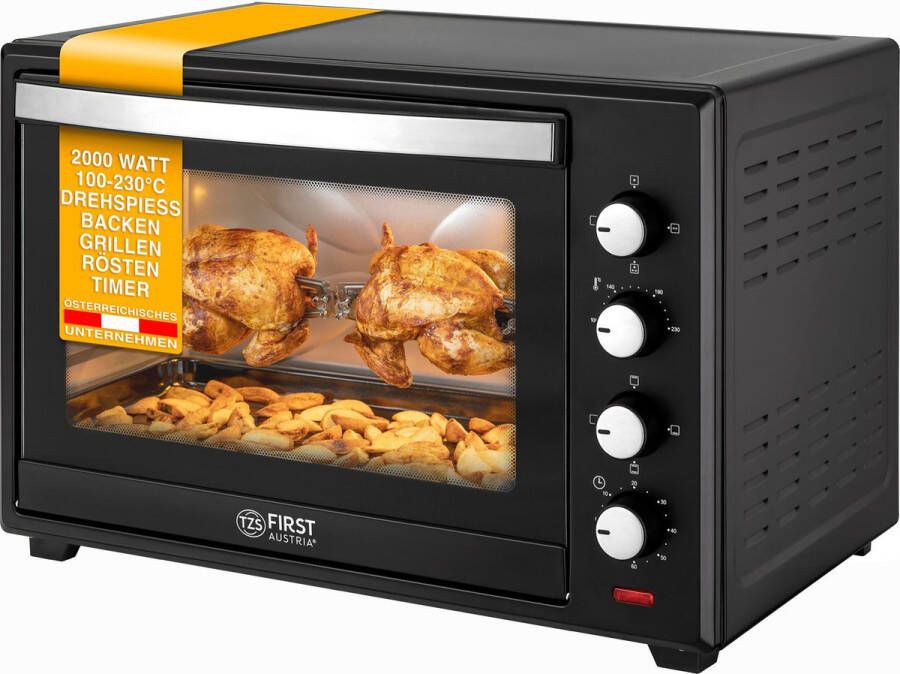 TZS FIRST AUSTRIA mini oven 60L 2000W Vrijstaande Heteluchtoven max 230°C Zwart