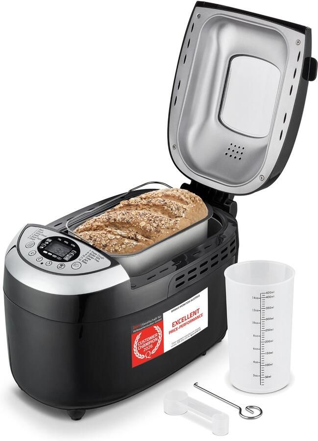 TZS FIRST AUSTRIA Broodbakmachine 900 tot 1250 gr Brood Timer 12 Bakprogramma's 850W Zwart