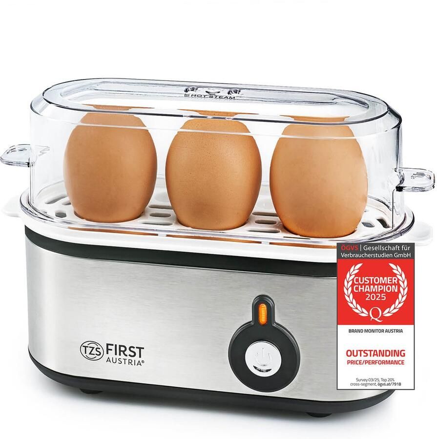 TZS FIRST AUSTRIA elektrische Eierkoker 3 eieren 210W RVS inclusief maatbeker