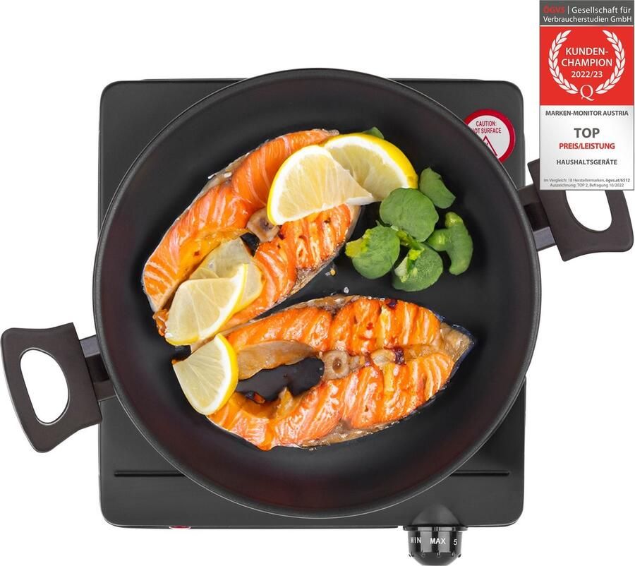 TZS FIRST AUSTRIA Elektrische Kookplaat 1250W Vrijstaand Kookplaat 1 Pits Zwart - Foto 2