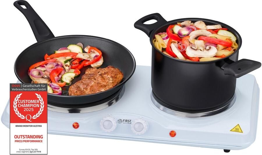 TZS FIRST AUSTRIA Elektrische Kookplaat 2500W 2 Pits Kookplaat elektrisch vrijstaand Wit - Foto 1