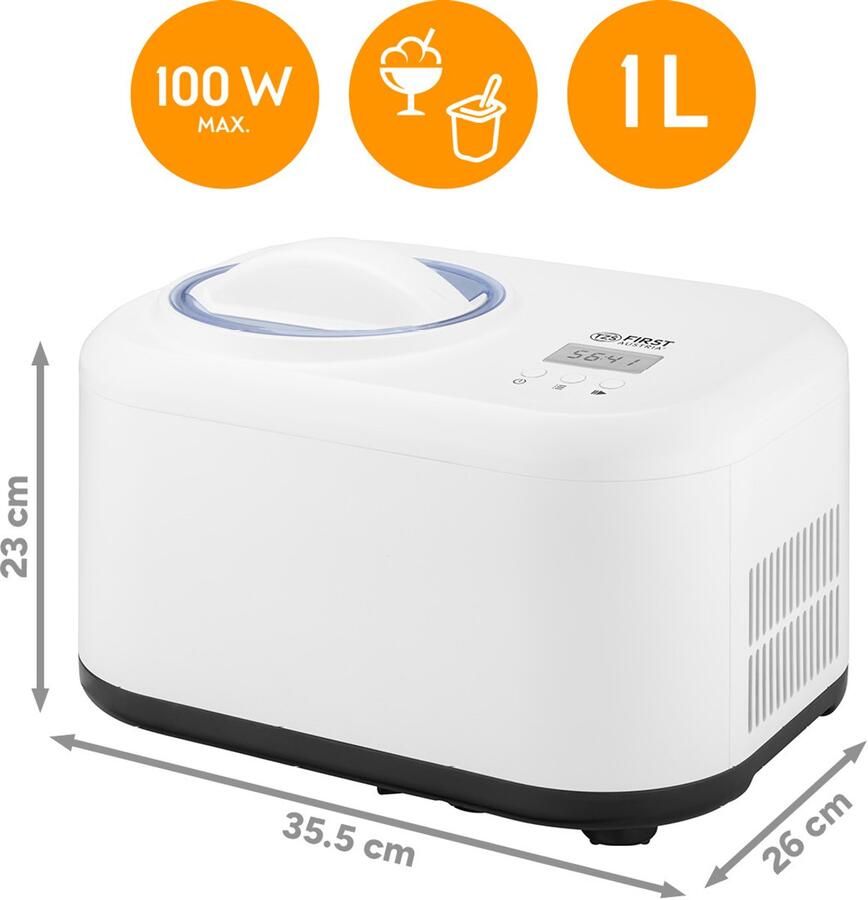 TZS FIRST AUSTRIA IJsmachine 1 L Zelfvriezend met compressor Roomijsmachine Ice Cream Maker Wit