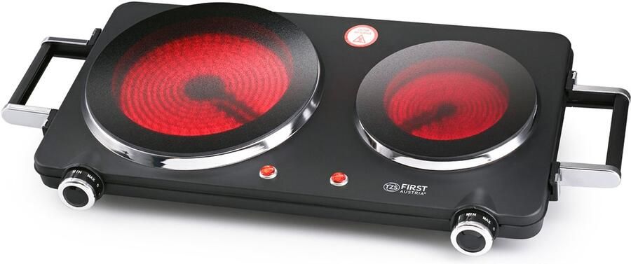 TZS FIRST AUSTRIA Kookplaat 2500W Kookplaat elektrisch vrijstaand 2 kookzones met Handgrepen Zwart