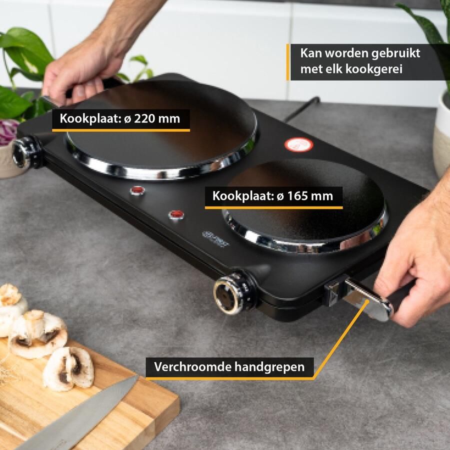 TZS FIRST AUSTRIA Kookplaat 2500W Kookplaat elektrisch vrijstaand 2 kookzones met Handgrepen Zwart