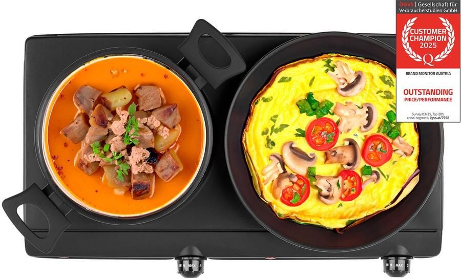 TZS FIRST AUSTRIA Kookplaat 2500W Kookplaat elektrisch vrijstaand 2 kookzones Zwart