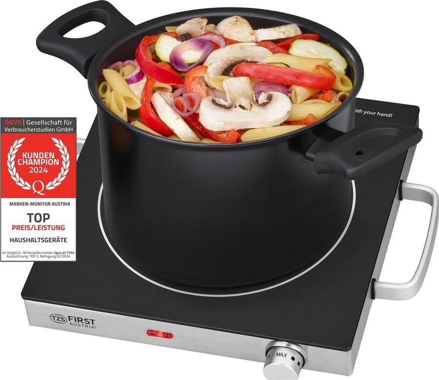 TZS FIRST AUSTRIA Kookplaat Vrijstaand 2000W 1 Pits Elektrische Kookplaat Koele Handgrepen