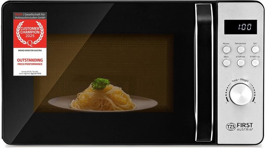 TZS FIRST AUSTRIA Magnetron met Grill 700W 800W 20L 8 programma s Digitaal Zwart RVS